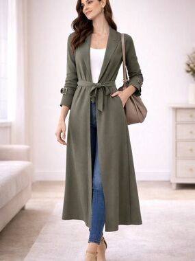 Massimo Dutti Olive Green Knit Duster Cardigan Belted XS